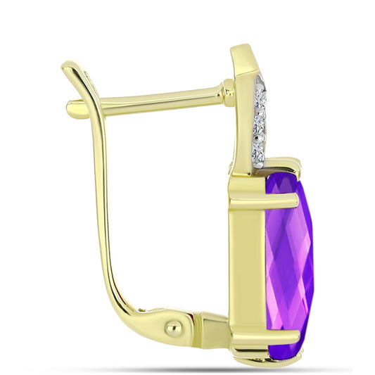 Goldplattierte Silberohrringe mit lila Achat und weißem Topas