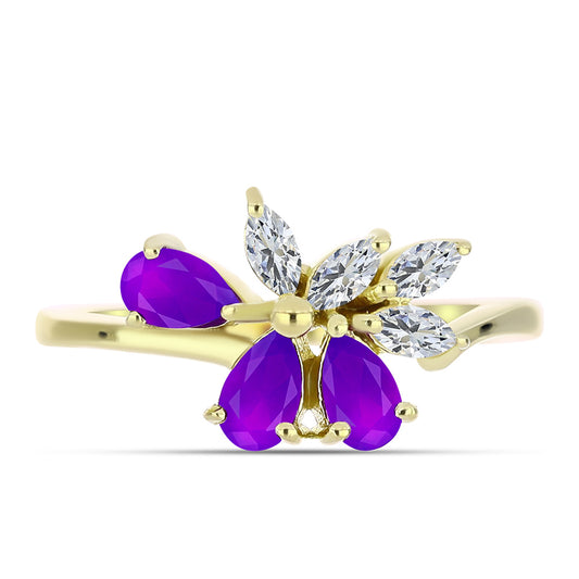 Goldplattierter Silberring mit lila Achat und weißem Topas