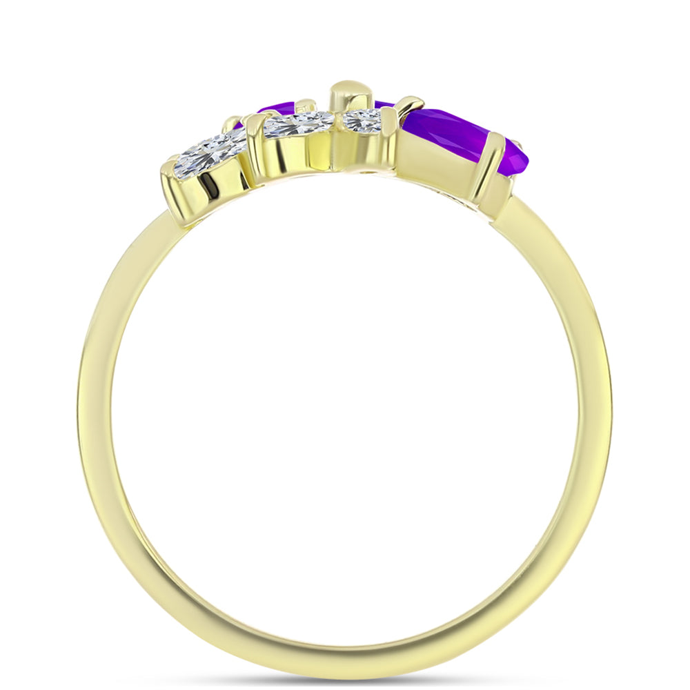 Goldplattierter Silberring mit lila Achat und weißem Topas 2 