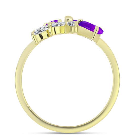 Goldplattierter Silberring mit lila Achat und weißem Topas