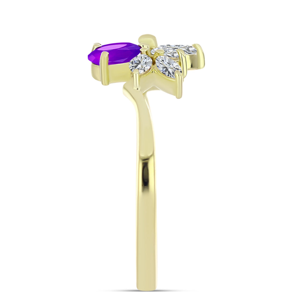 Goldplattierter Silberring mit lila Achat und weißem Topas 4 