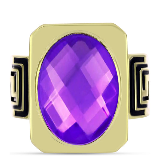 Goldplattierter Silberring mit lila Achat