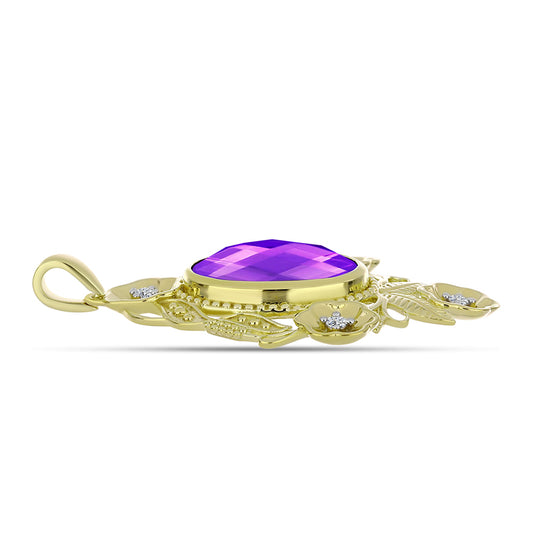 Goldplattierter Silberanhänger mit lila Achat und weißem Topas