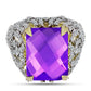 Goldplattierter Silberring mit lila Achat und weißem Topas