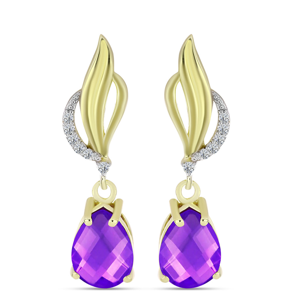 Goldplattierte Silberohrringe mit lila Achat und weißem Topas