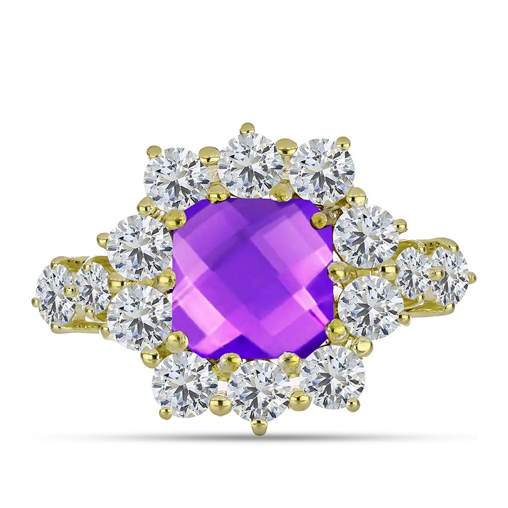 Goldplattierter Silberring mit lila Achat und weißem Topas 1 