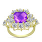Goldplattierter Silberring mit lila Achat und weißem Topas