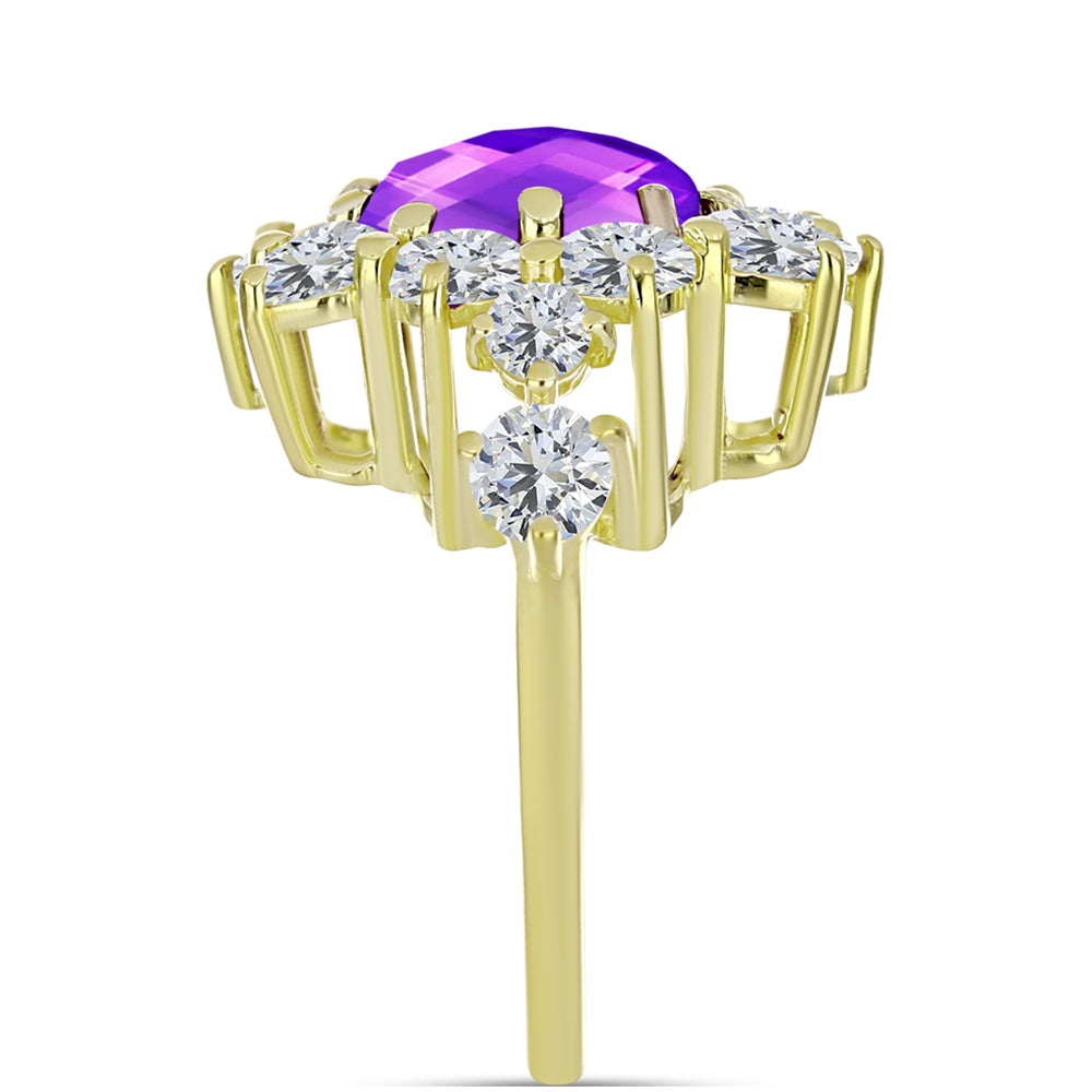 Goldplattierter Silberring mit lila Achat und weißem Topas