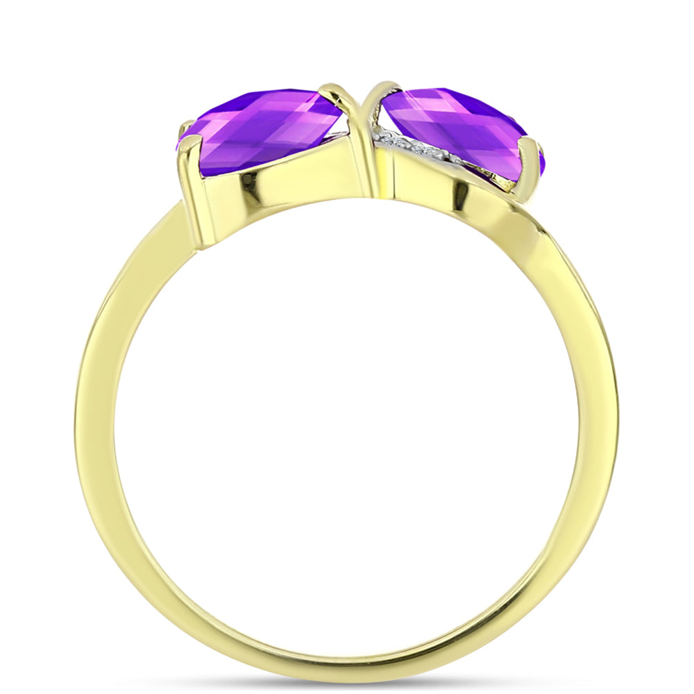 Goldplattierter Silberring mit lila Achat und weißem Topas