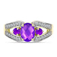 Goldplattierter Silberring mit lila Achat und weißem Topas