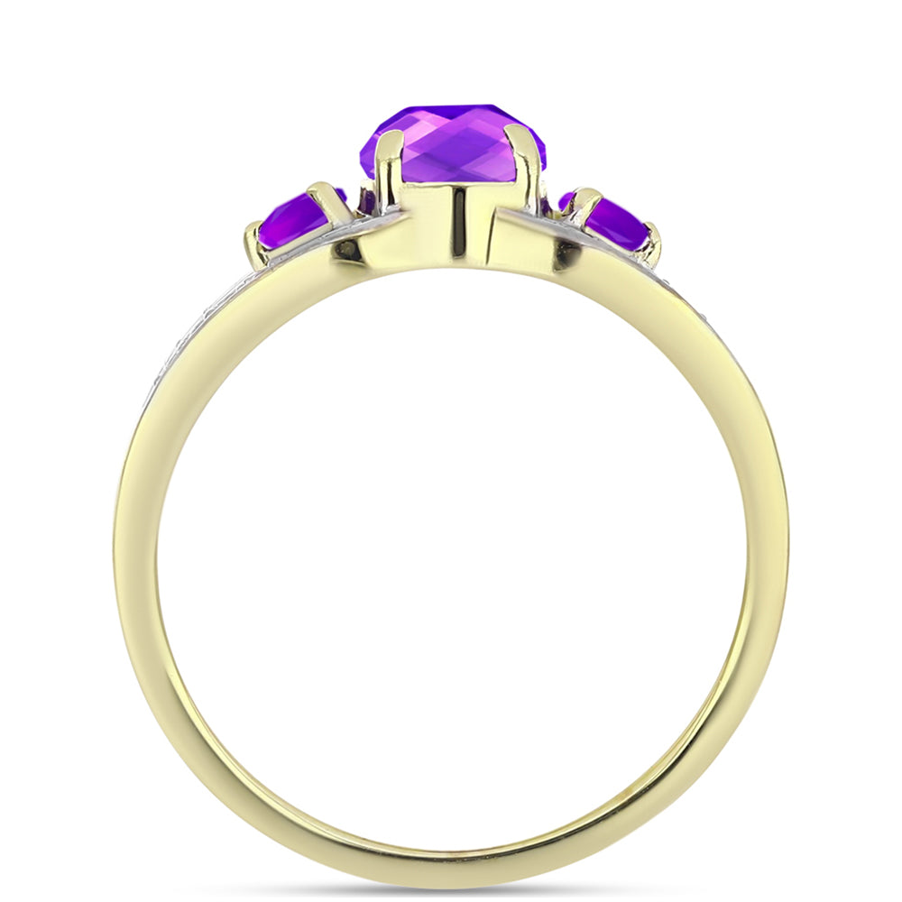Goldplattierter Silberring mit lila Achat und weißem Topas 2 