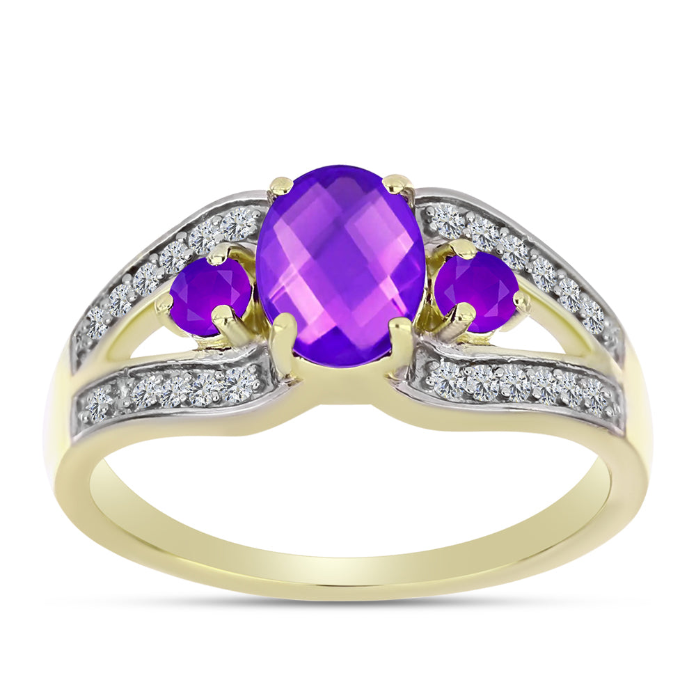 Goldplattierter Silberring mit lila Achat und weißem Topas 3 