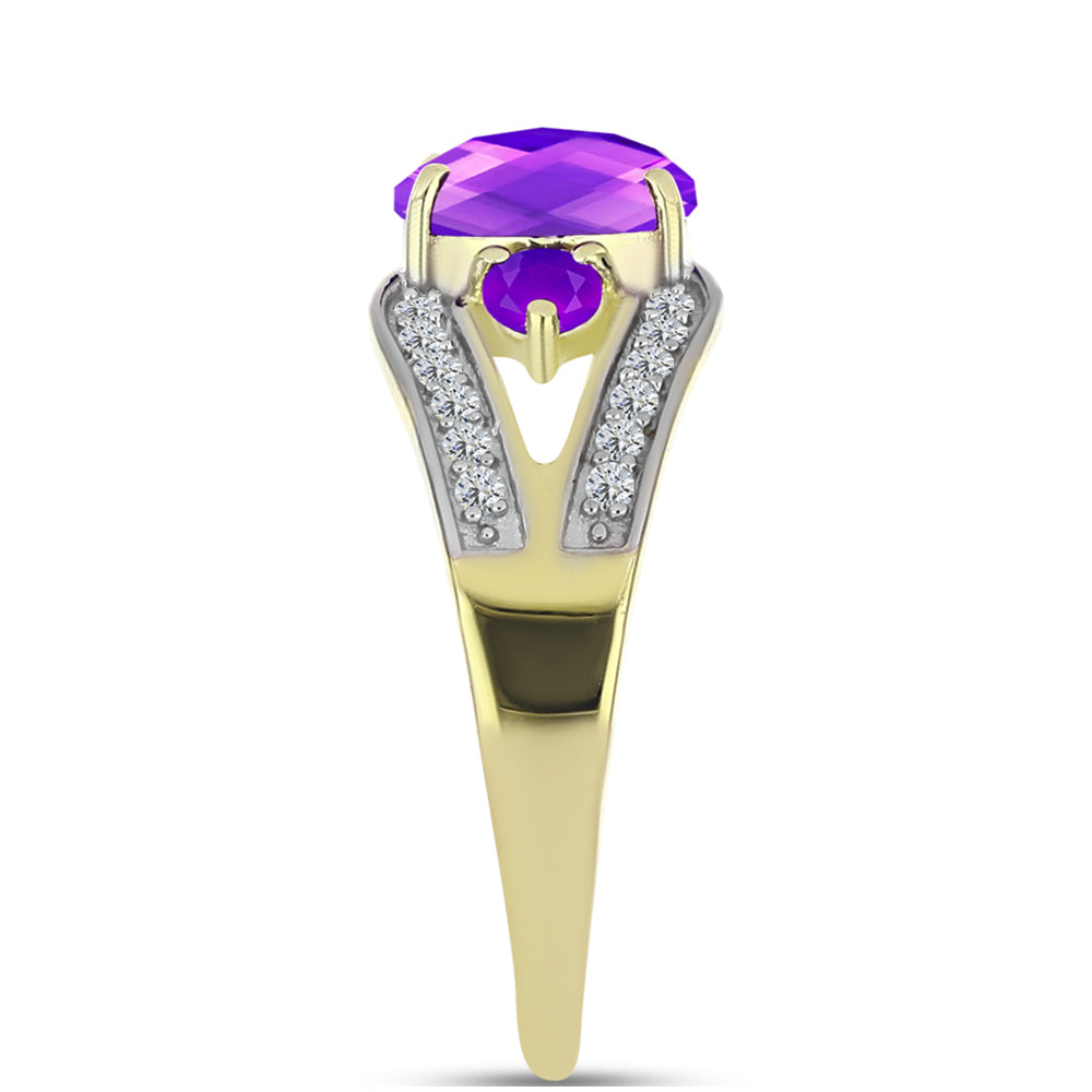 Goldplattierter Silberring mit lila Achat und weißem Topas