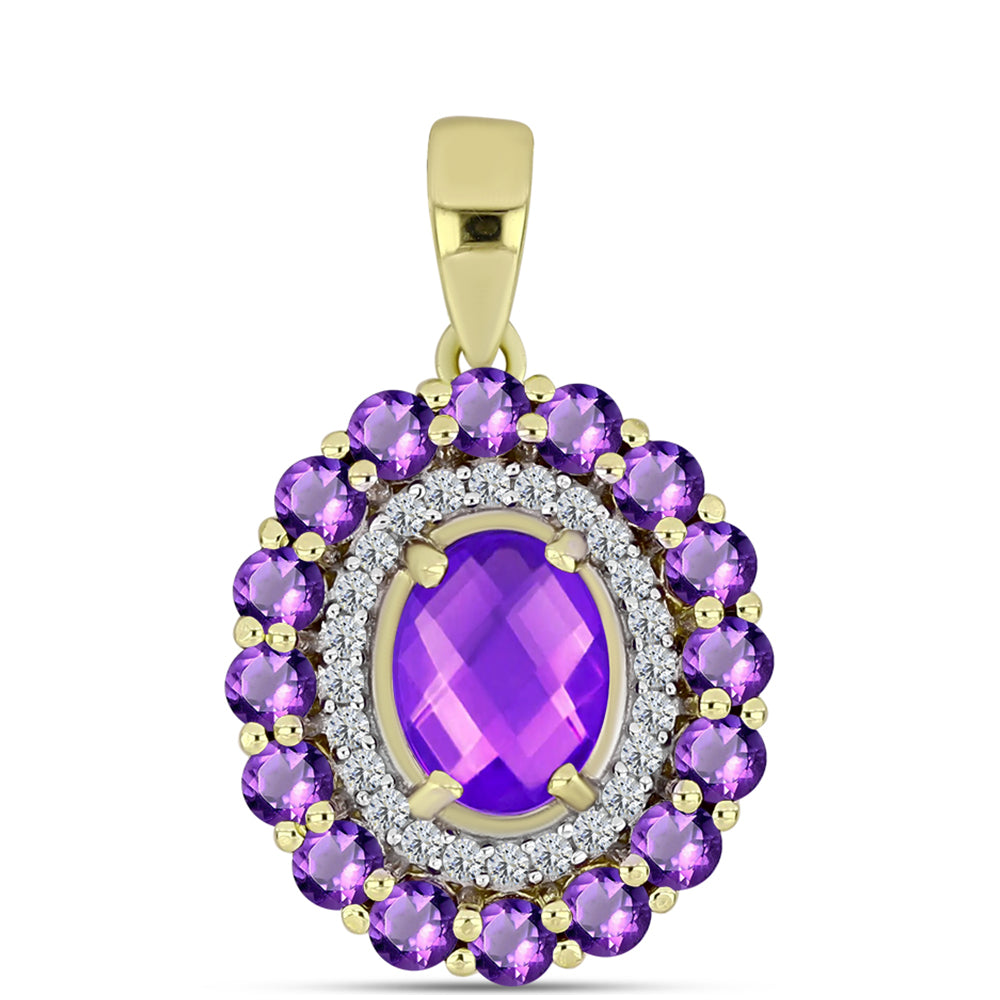 Goldplattierter Silberanhänger mit lila Achat und marokkanischem Amethyst