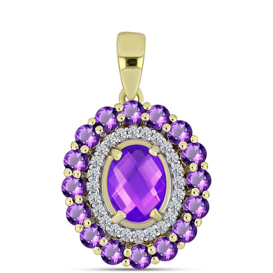 Goldplattierter Silberanhänger mit lila Achat und marokkanischem Amethyst