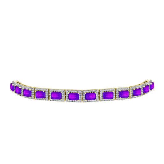 Goldplattiertes Silberarmband mit lila Achat und weißem Topas