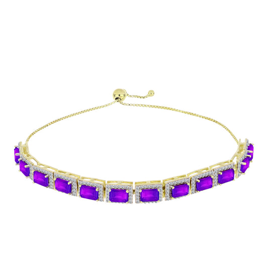Goldplattiertes Silberarmband mit lila Achat und weißem Topas