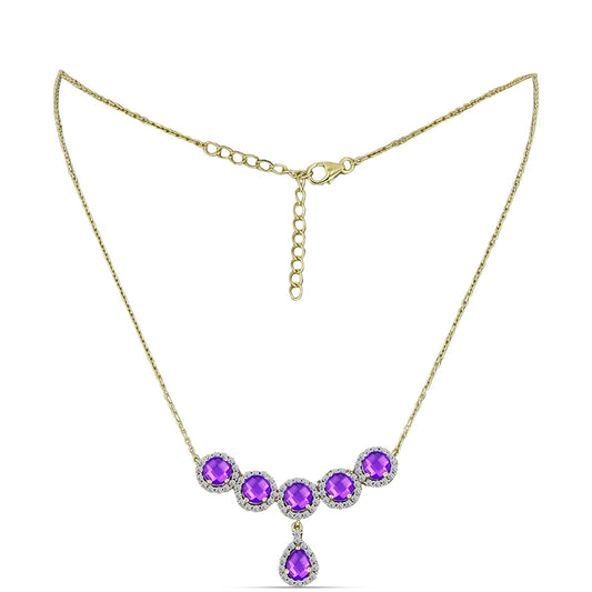 Goldplattierte Silberhalskette mit lila Achat und weißem Topas