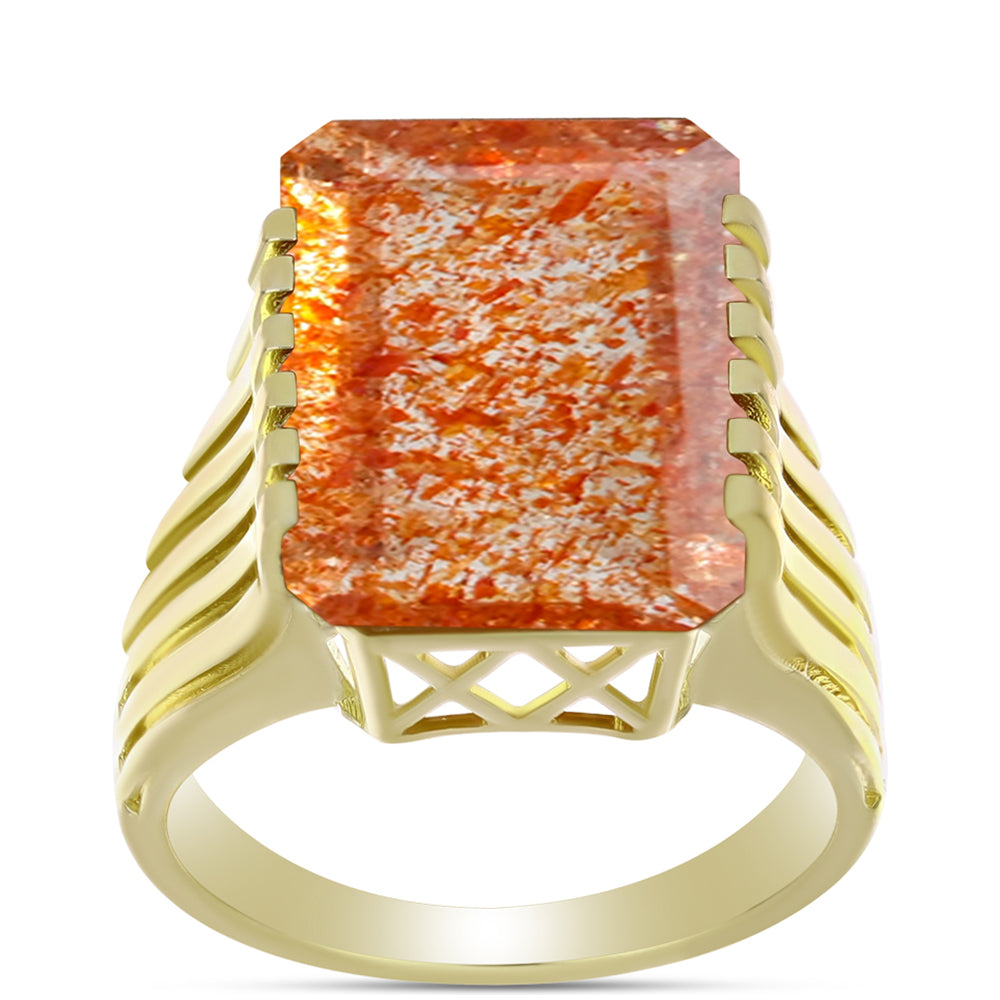 Goldplattierter Silberring mit Sonnenstein aus Oregon 3 