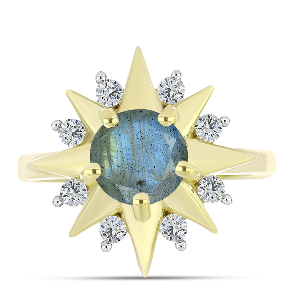 Goldplattierter Silberring mit Labradorit und weißem Topas
