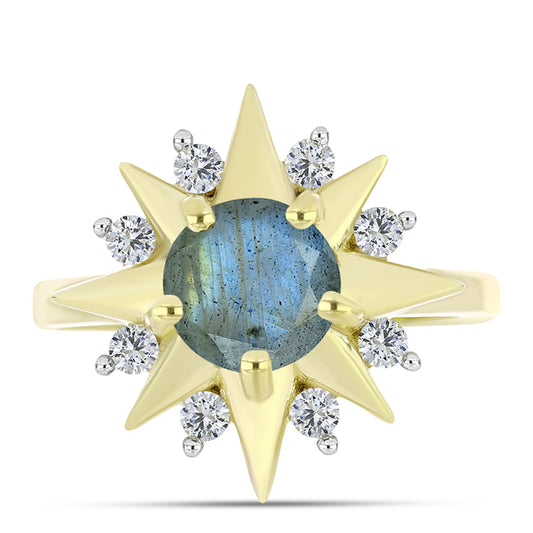 Goldplattierter Silberring mit Labradorit und weißem Topas