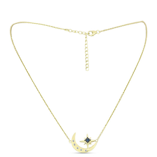 Goldplattierte Silberhalskette mit blauem Diamant und weißem Topas