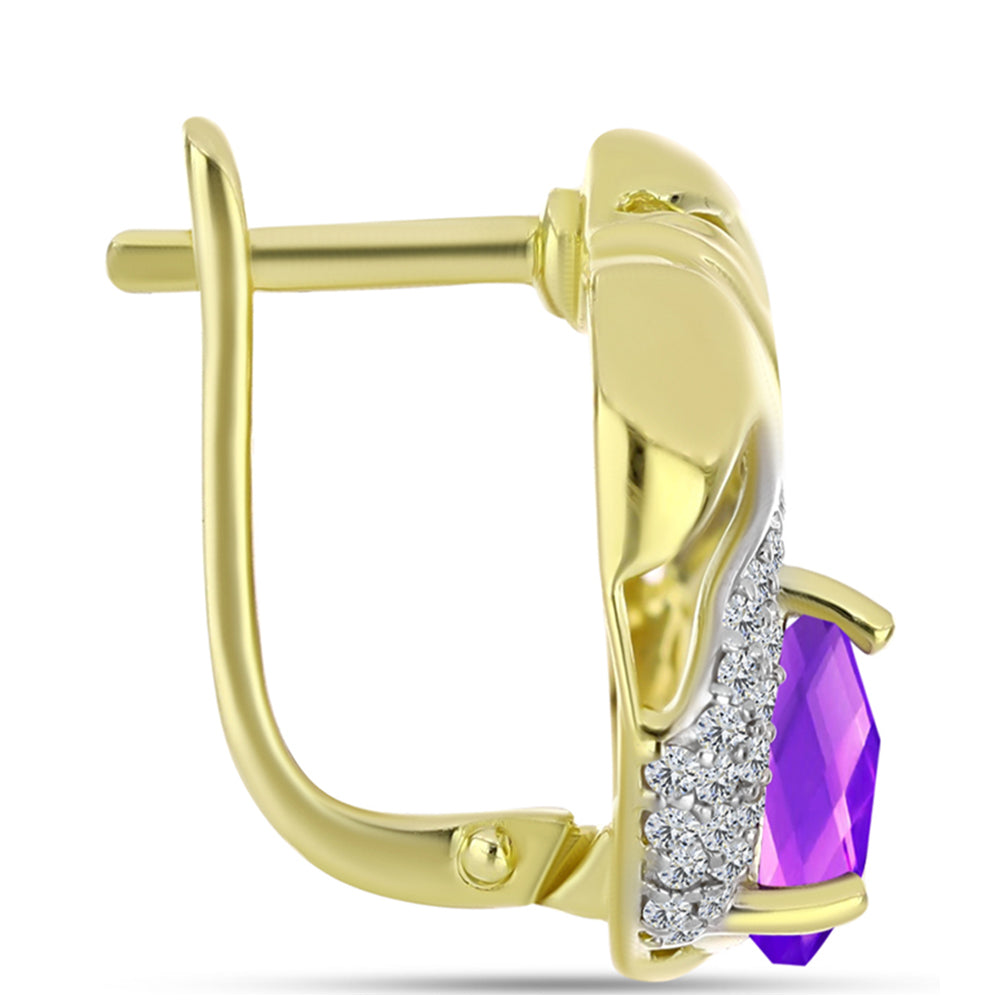 Goldplattierte Silberohrringe mit lila Achat und weißem Topas
