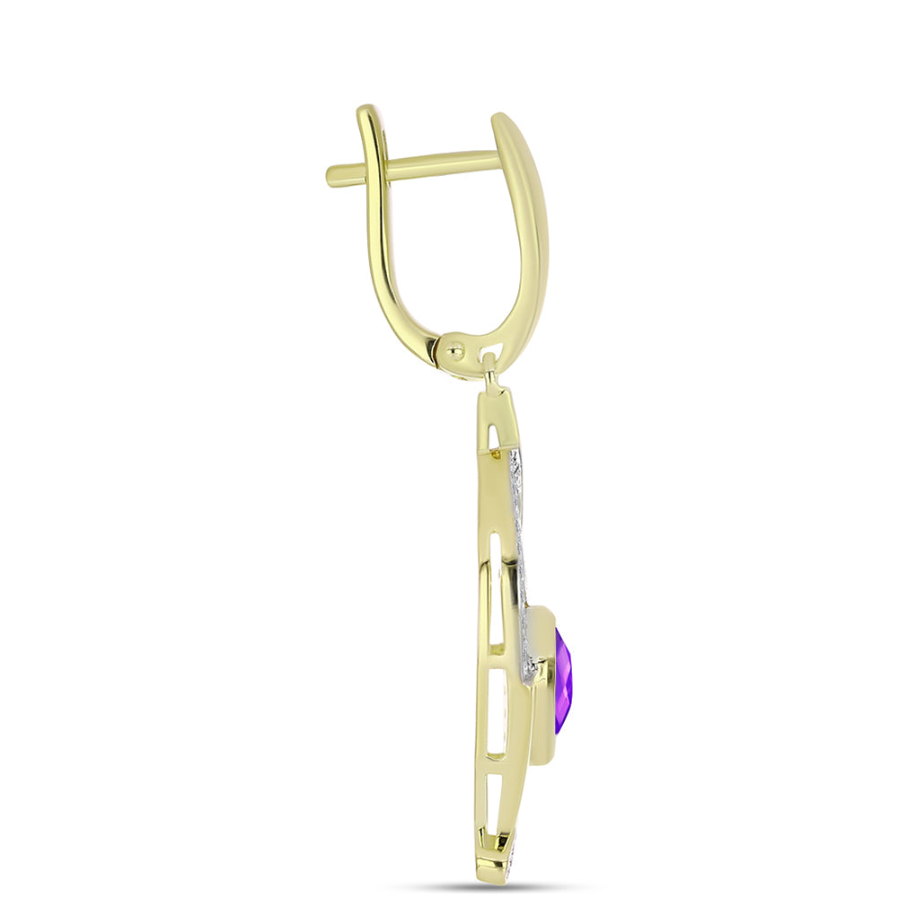 Goldplattierte Silberohrringe mit lila Achat und weißem Topas 2 