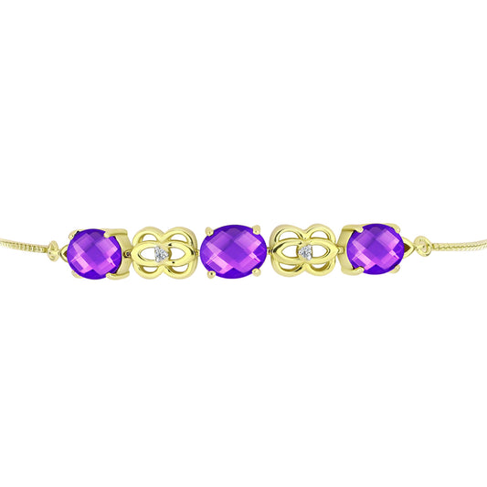 Goldplattiertes Silberarmband mit lila Achat und weißem Topas