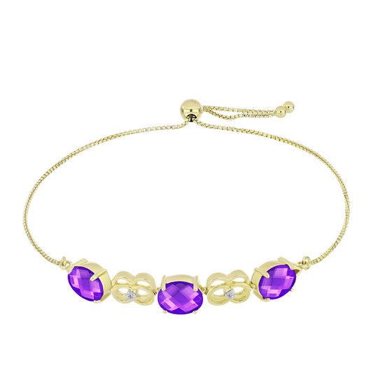Goldplattiertes Silberarmband mit lila Achat und weißem Topas