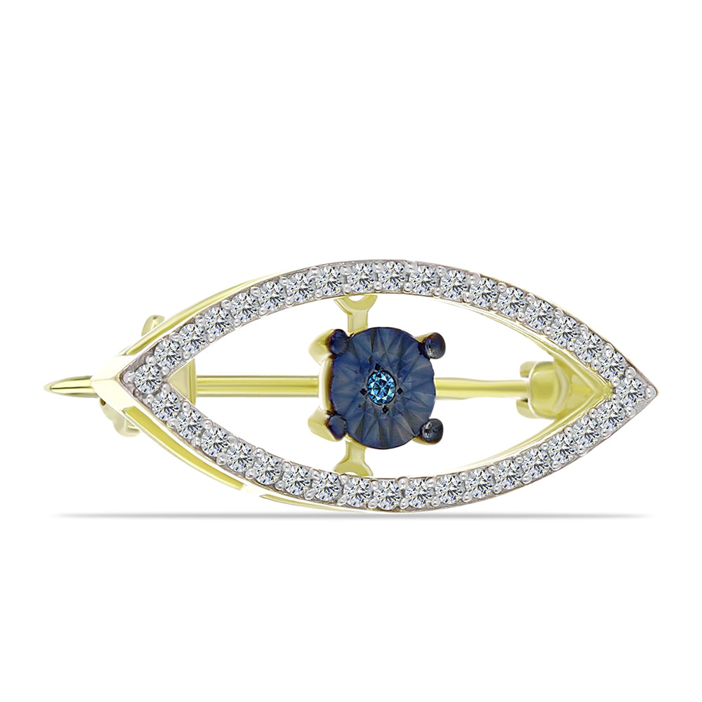 Goldplattierte Silberbrosche mit blauem Diamant und weißem Topas 3 