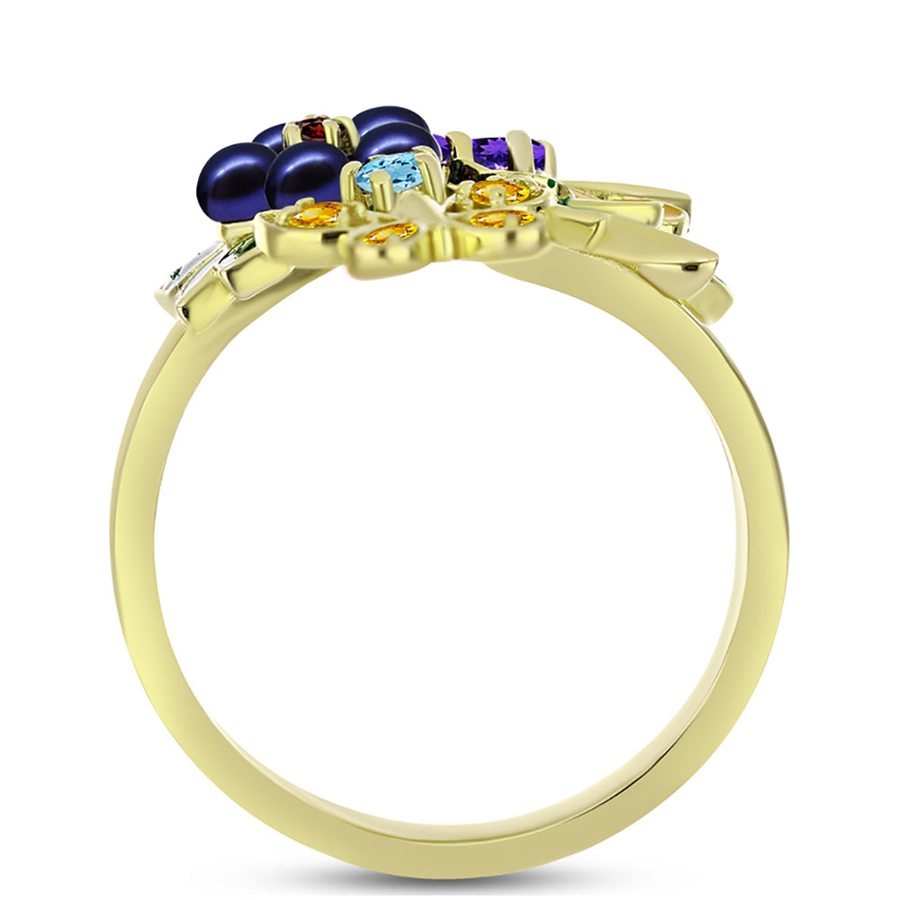 Goldplattierter Silberring mit schwarze Süßwasserperle und marokkanischem Amethyst