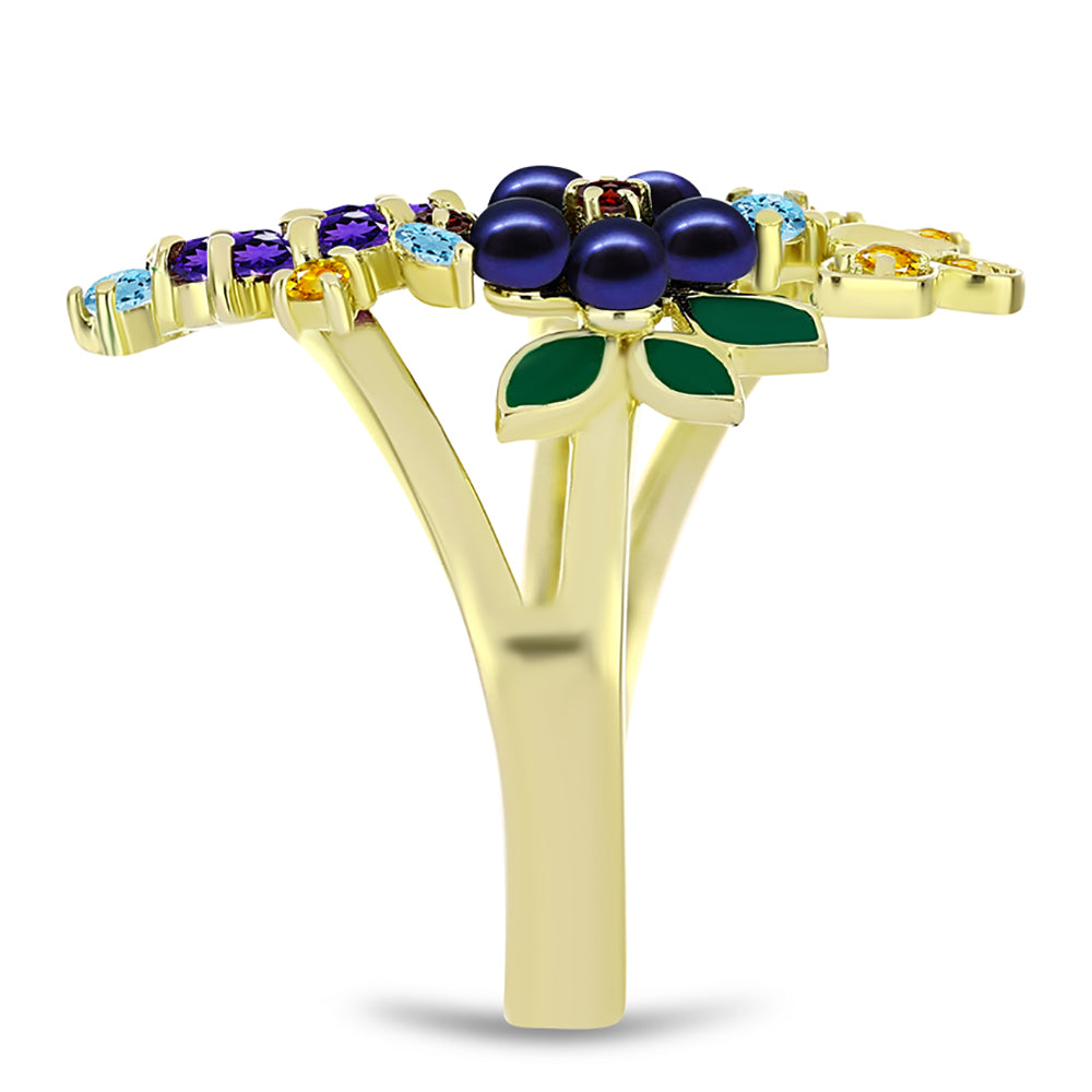 Goldplattierter Silberring mit schwarze Süßwasserperle und marokkanischem Amethyst 8 
