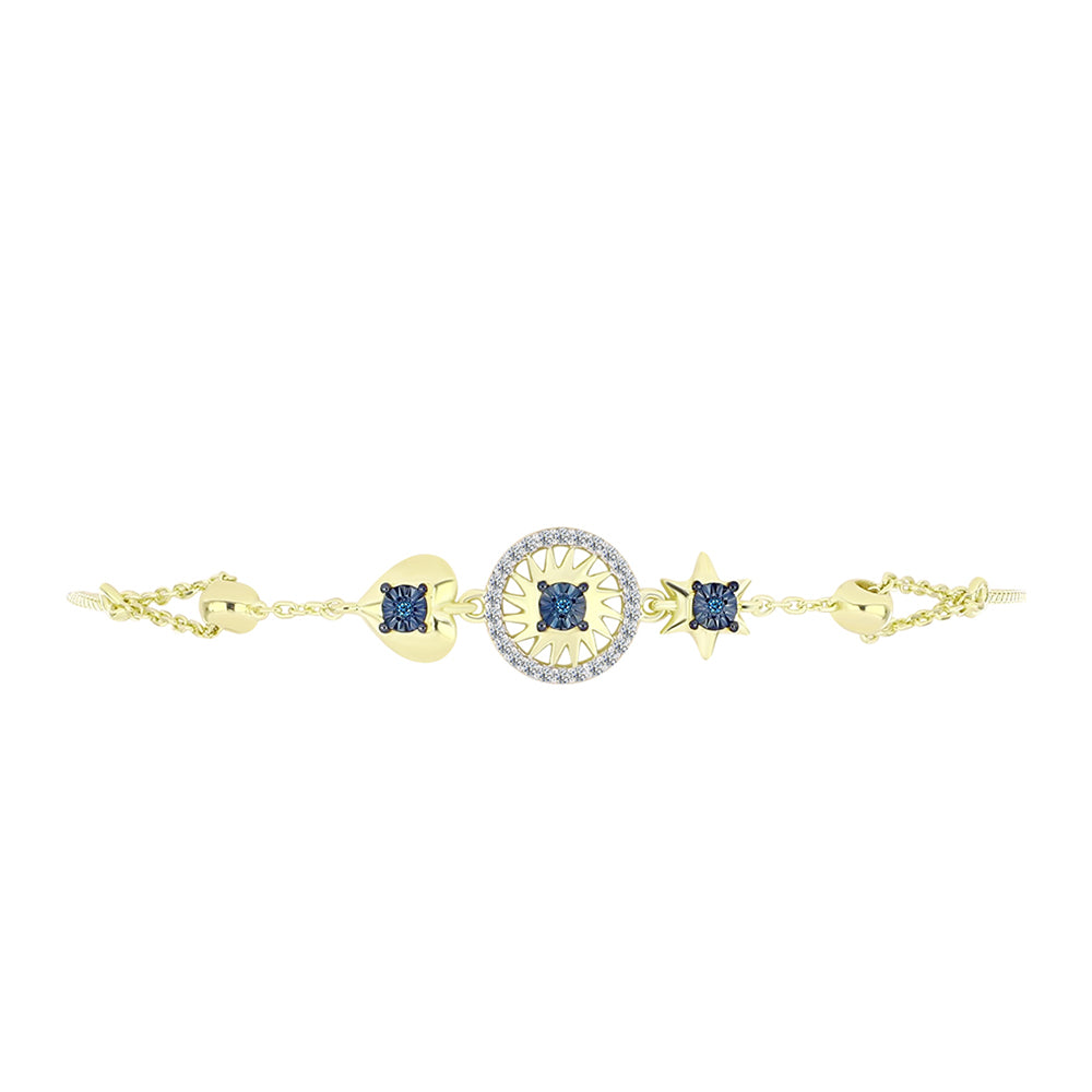 Goldplattiertes Silberarmband mit blauem Diamant und weißem Topas