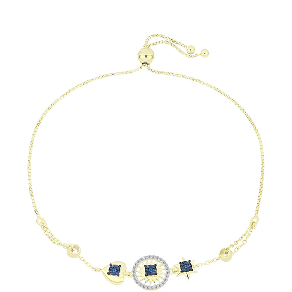 Goldplattiertes Silberarmband mit blauem Diamant und weißem Topas 1 