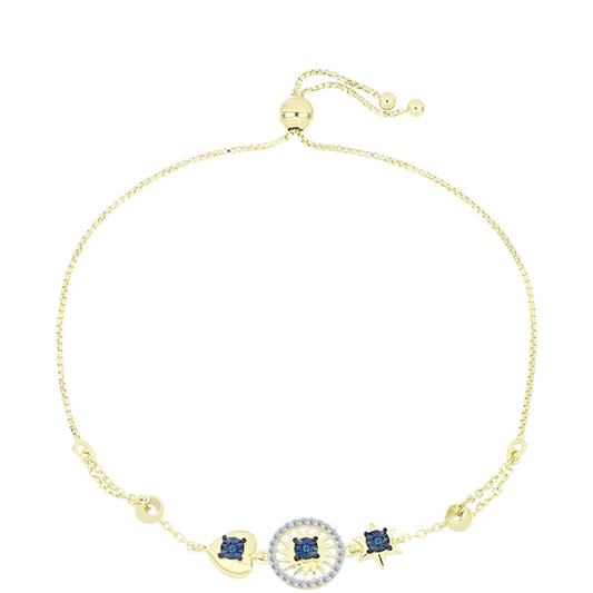 Goldplattiertes Silberarmband mit blauem Diamant und weißem Topas