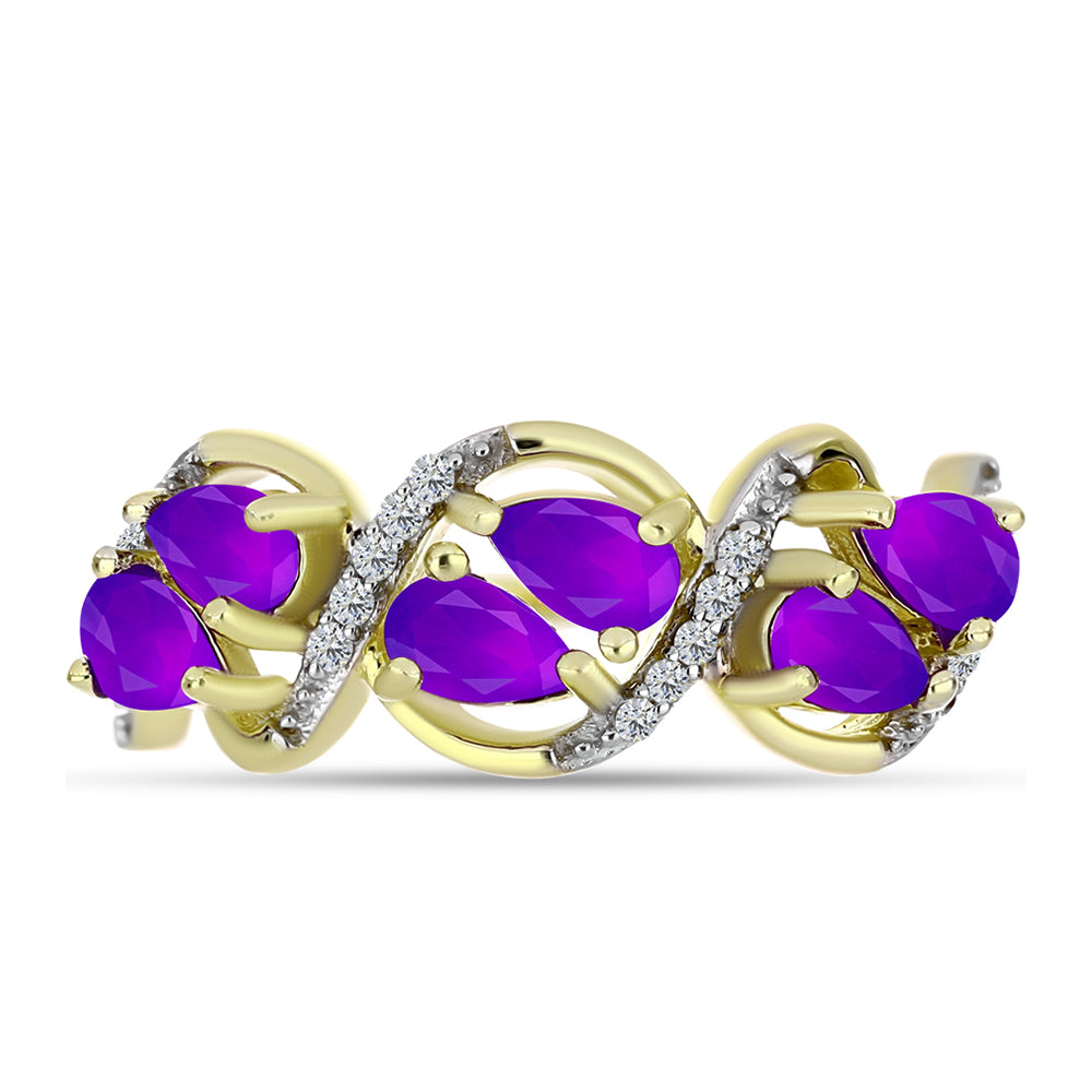Goldplattierter Silberring mit lila Achat und weißem Topas