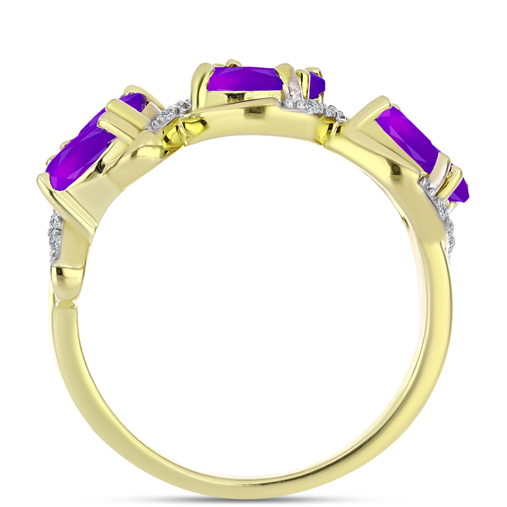 Goldplattierter Silberring mit lila Achat und weißem Topas 2 