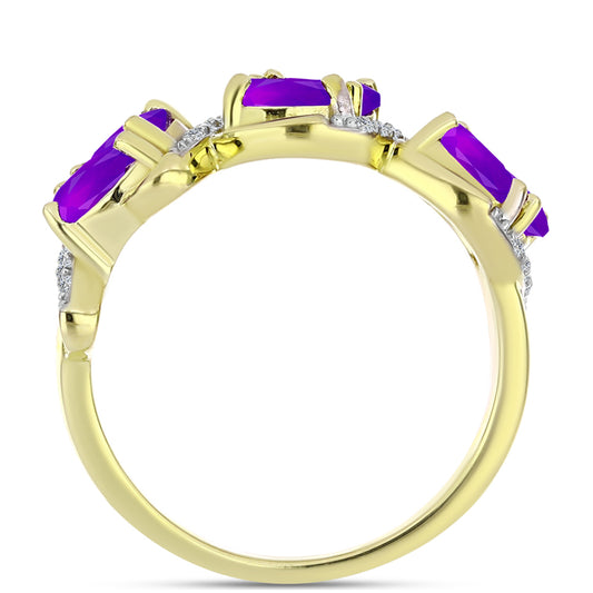 Goldplattierter Silberring mit lila Achat und weißem Topas