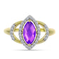 Goldplattierter Silberring mit lila Achat und weißem Topas