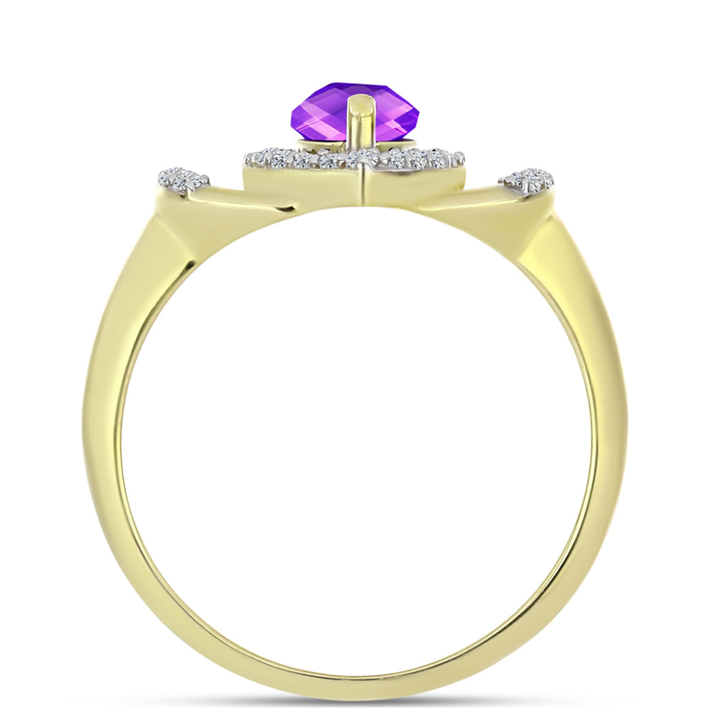 Goldplattierter Silberring mit lila Achat und weißem Topas 2 