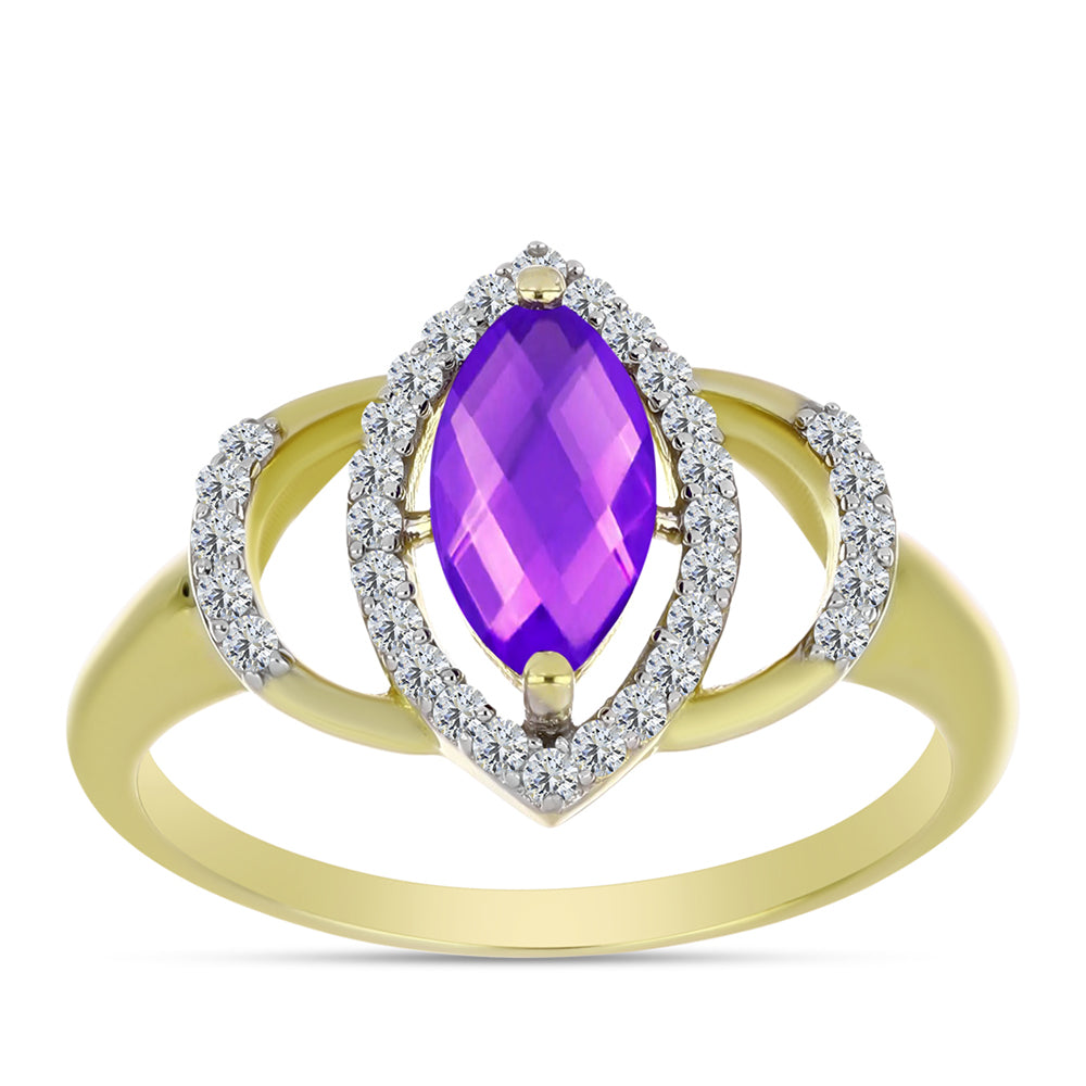 Goldplattierter Silberring mit lila Achat und weißem Topas 3 