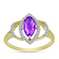 Goldplattierter Silberring mit lila Achat und weißem Topas