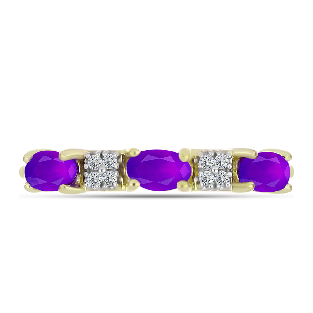 Goldplattierter Silberring mit lila Achat und weißem Topas