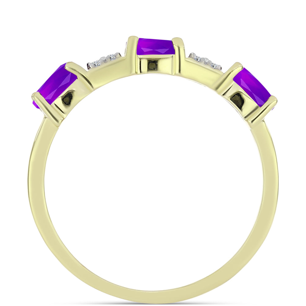 Goldplattierter Silberring mit lila Achat und weißem Topas