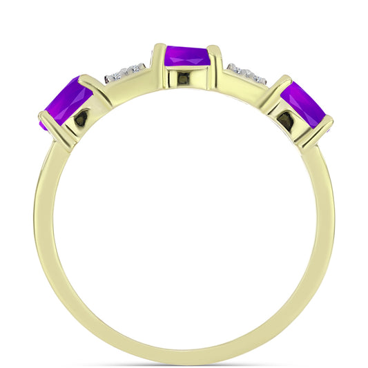 Goldplattierter Silberring mit lila Achat und weißem Topas