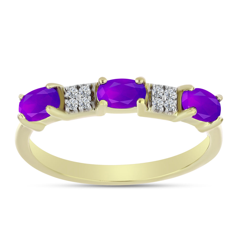 Goldplattierter Silberring mit lila Achat und weißem Topas