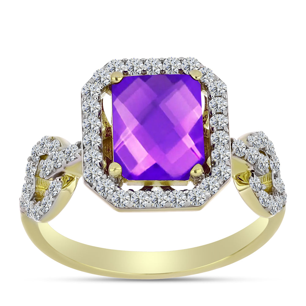 Goldplattierter Silberring mit lila Achat und weißem Topas