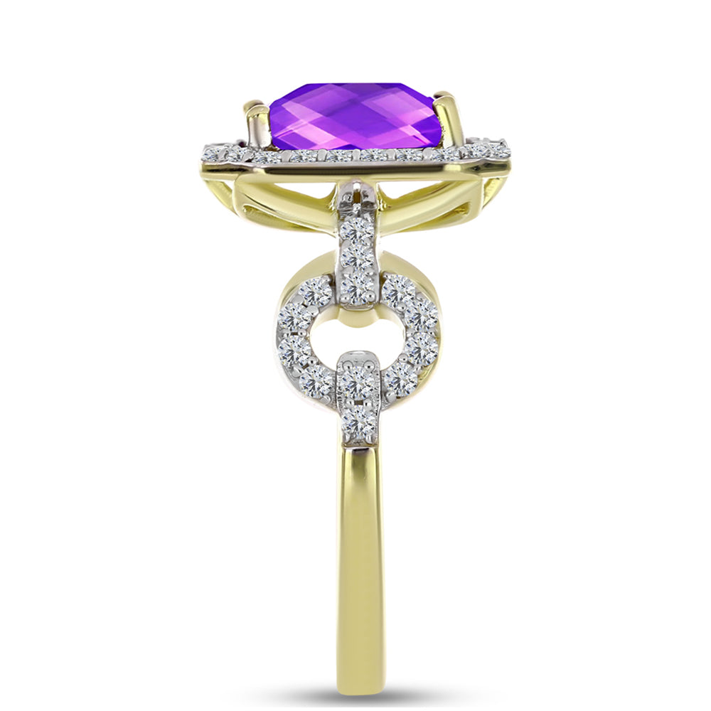 Goldplattierter Silberring mit lila Achat und weißem Topas