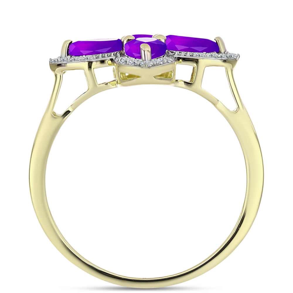 Goldplattierter Silberring mit lila Achat und weißem Topas